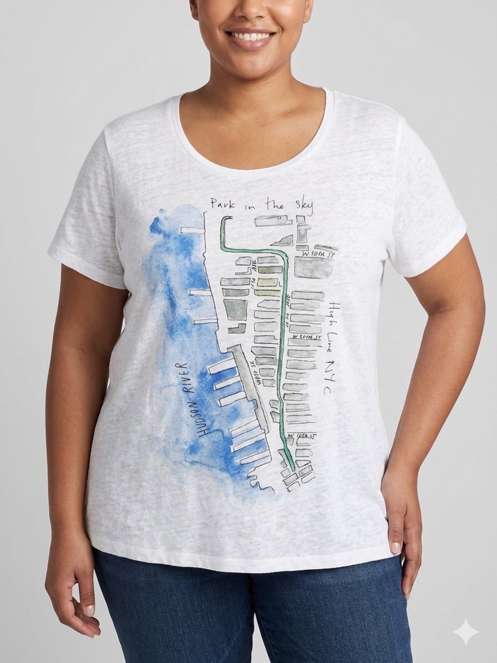 J CREW Garments For Good High Line NYC Graphic Tee XL 22” P2P White NWOT